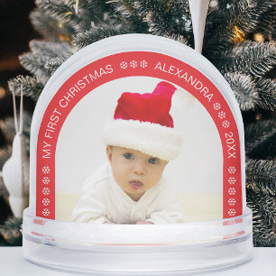 Red Arch Baby Photo My First Christmas Snowflakes Snowglobe