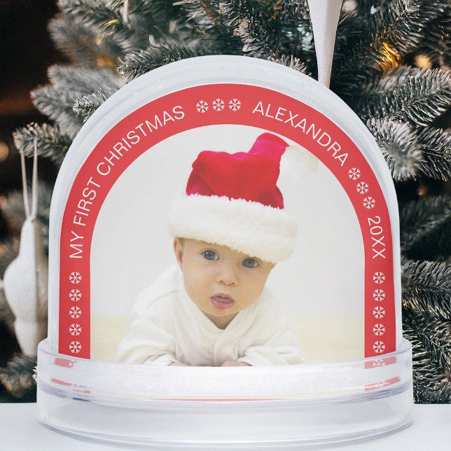Red Arch Baby Photo My First Christmas Snowflakes Snowglobe (Creator Uploaded)