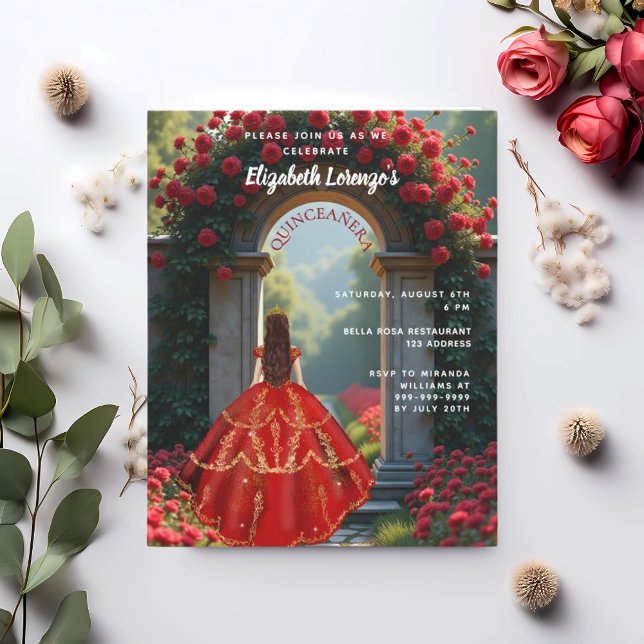 Red arch dress roses Quinceanera invitation (Creator Uploaded)