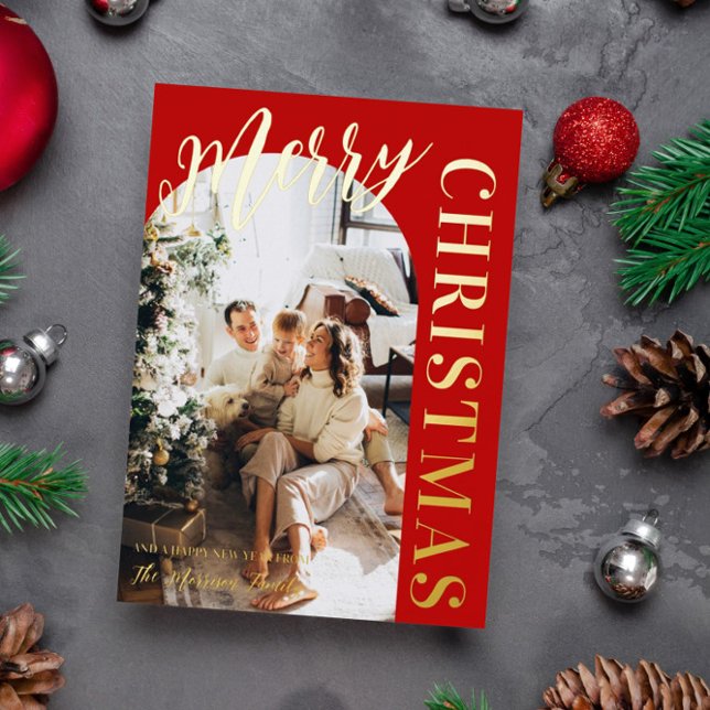 Red Arch Shaped Photo Merry Christmas Gold Foil (Creator Uploaded)