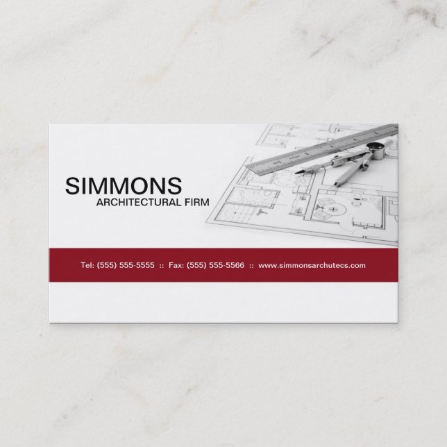 Red Architectural Blue Print Business Card (Front)