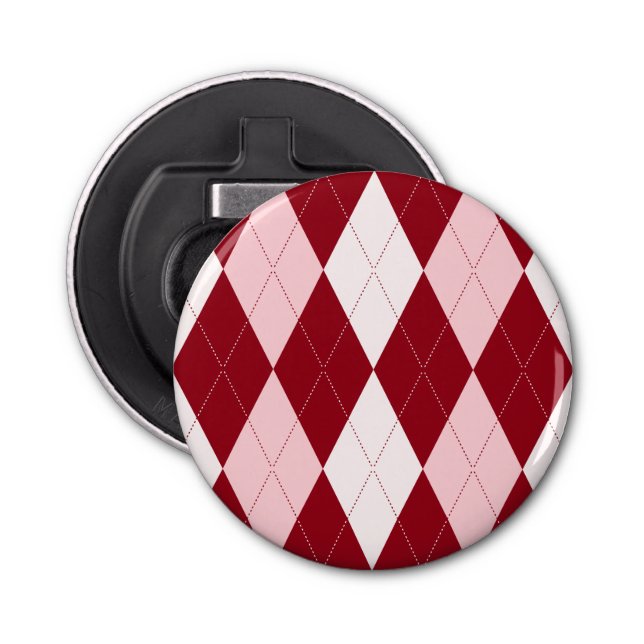 Red Argyle Crimson Pink Small Diamond Shape Bottle Opener (Front)