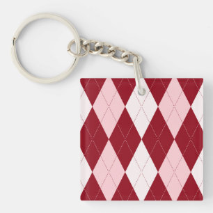 Red Argyle Crimson Pink Small Diamond Shape Key Ring