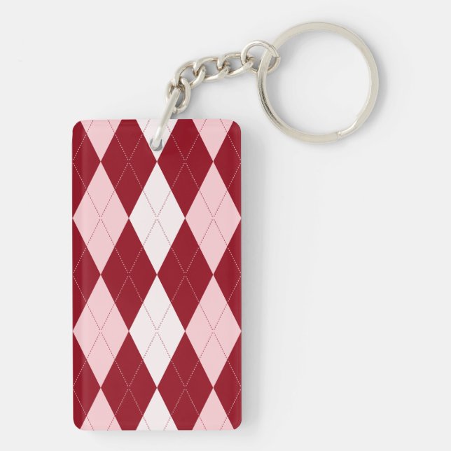 Red Argyle Crimson Pink Small Diamond Shape Key Ring (Back)