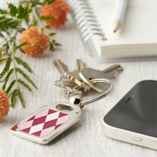 Red Argyle Crimson Pink Small Diamond Shape Key Ring