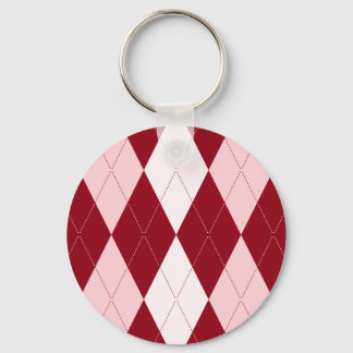 Red Argyle Crimson Pink Small Diamond Shape Key Ring