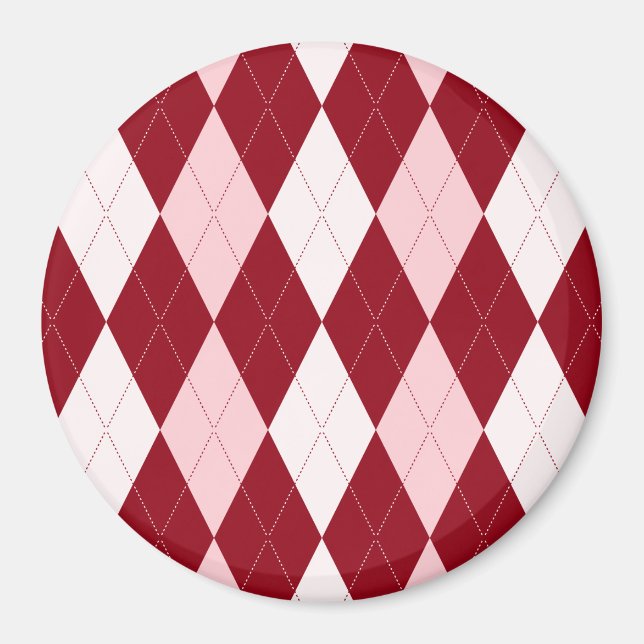 Red Argyle Crimson Pink Small Diamond Shape Magnet (Front)