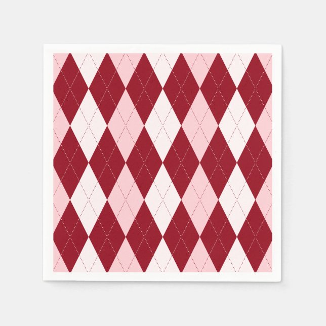 Red Argyle Crimson Pink Small Diamond Shape Napkin (Front)
