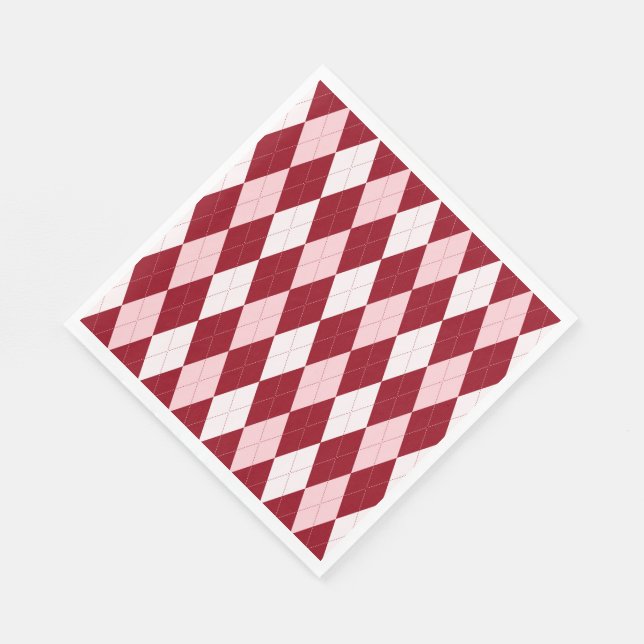 Red Argyle Crimson Pink Small Diamond Shape Napkin (Corner)