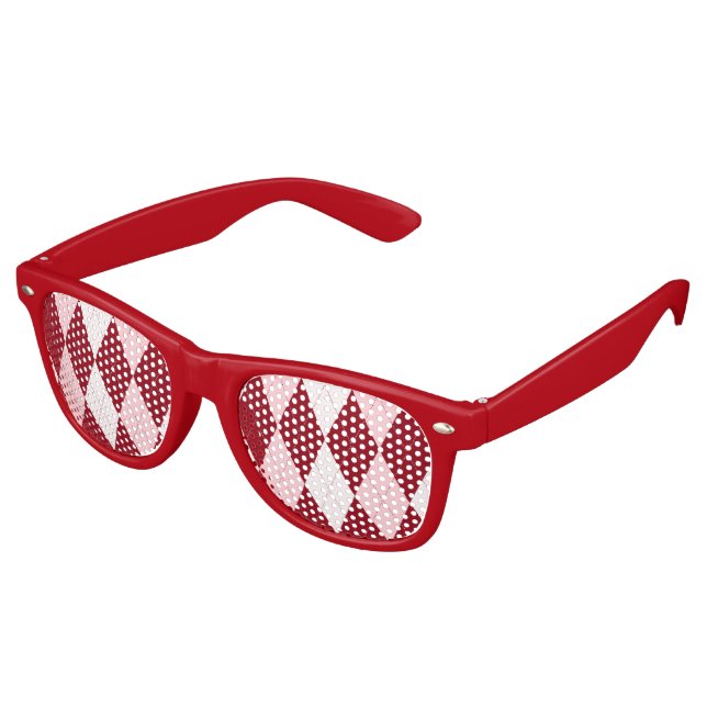 Red Argyle Crimson Pink Small Diamond Shape Retro Sunglasses (Angled)