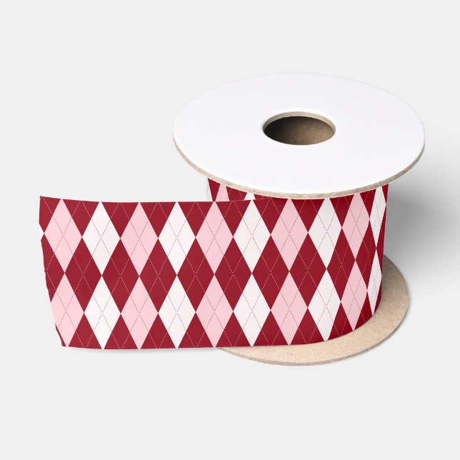 Red Argyle Crimson Pink Small Diamond Shape Satin Ribbon (Spool)