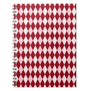 Red Argyle Crimson Pink Small Diamond Shape Spiral Notebook
