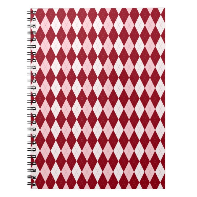 Red Argyle Crimson Pink Small Diamond Shape Spiral Notebook (Front)