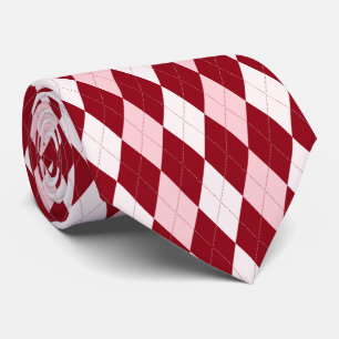 Red Argyle Crimson Pink Small Diamond Shape Tie