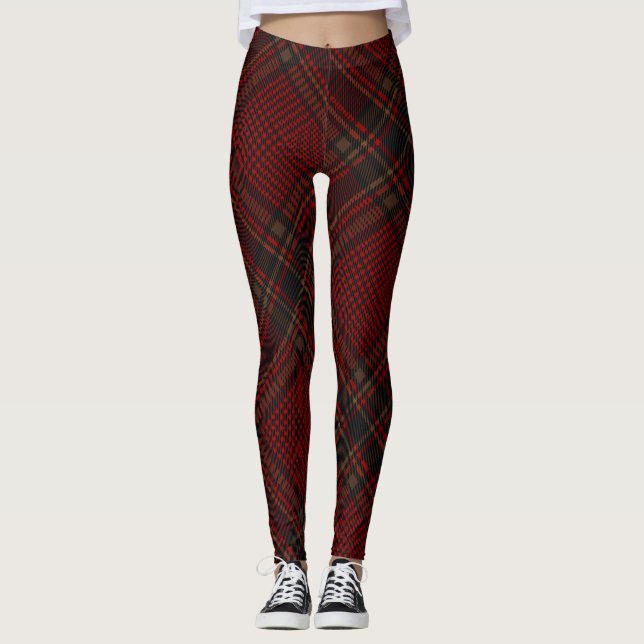 Red Argyle Glen Check Plaid Pattern Leggings (Front)