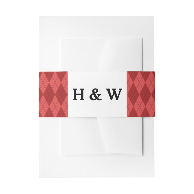Red Argyle Invitation Belly Band (Front Example)