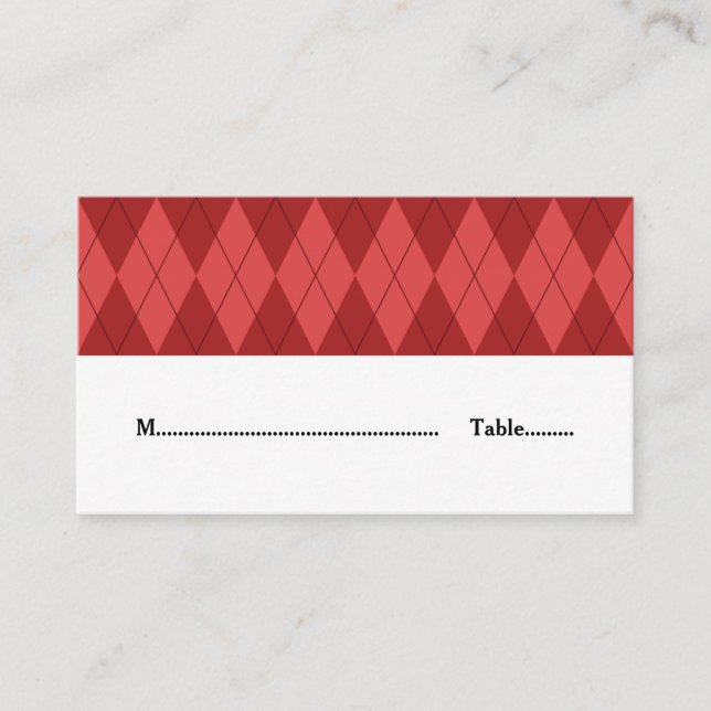Red Argyle Wedding Place Card (Front)
