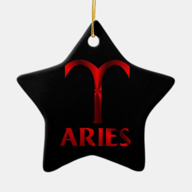 Red Aries Horoscope Symbol Ceramic Tree Decoration (Front)