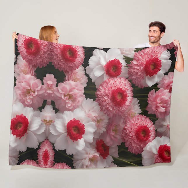 Red Armeria Floral Fleece Blanket – Luxurious High (In Situ)