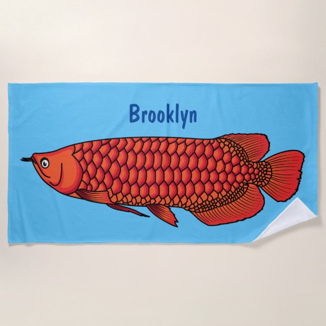 Red Arowana fish cartoon illustration Beach Towel (Front)