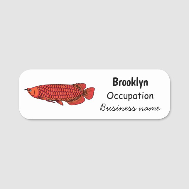 Red Arowana fish cartoon illustration  Name Tag (Front)
