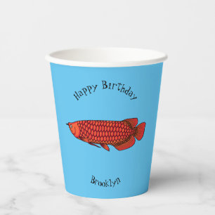 Red Arowana fish cartoon illustration Paper Cups