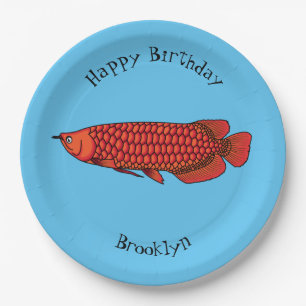 Red Arowana fish cartoon illustration  Paper Plate