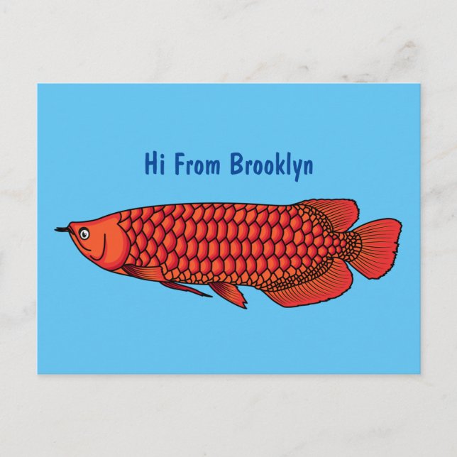 Red Arowana fish cartoon illustration Postcard (Front)