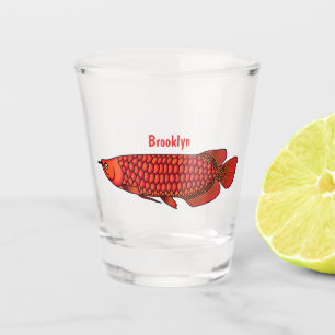 Red Arowana fish cartoon illustration Shot Glass