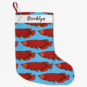 Red Arowana fish cartoon illustration Small Christmas Stocking