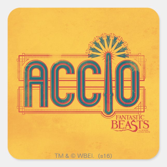 Red Art Deco ACCIO™ Spell Graphic Square Sticker (Front)