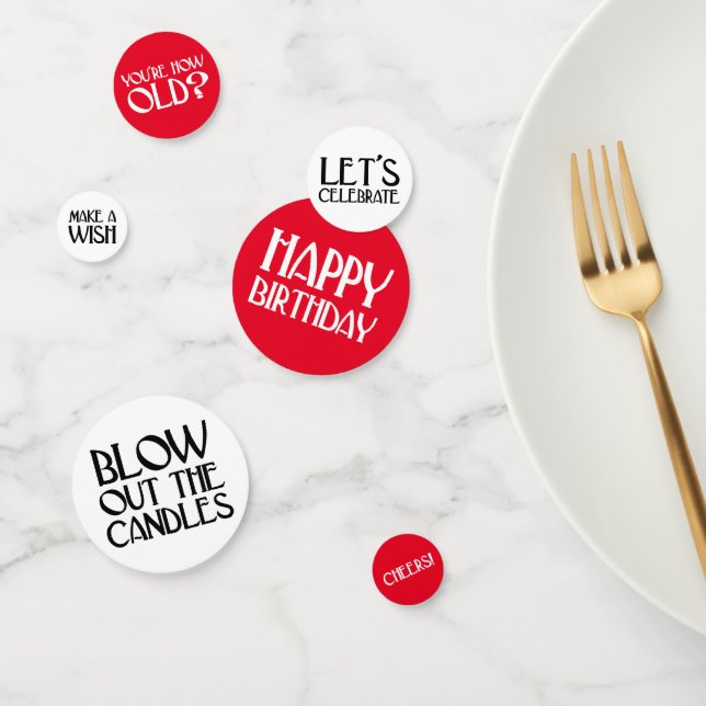 Red Art Deco Birthday Phrases Confetti (Group)