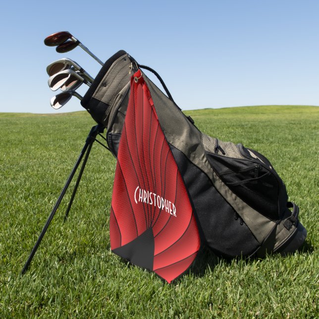 Red Art Deco Design Personalised Golf Towel (Green)