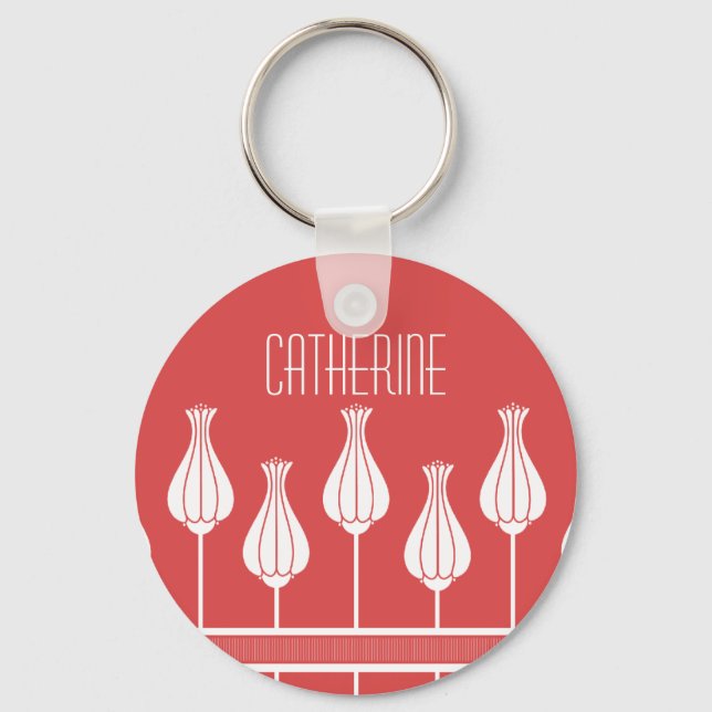 Red Art Deco Floral Keychain (Front)