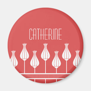 Red Art Deco Floral Magnet