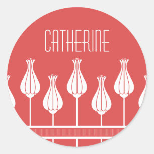 Red Art Deco Floral Stickers