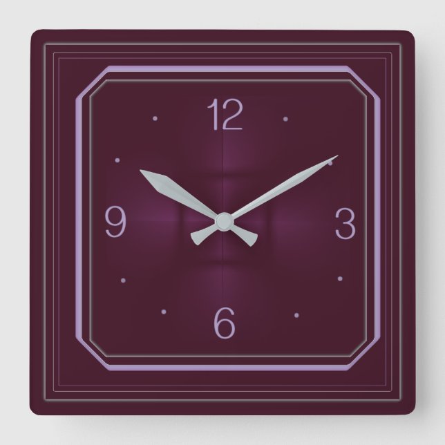 Red Art Deco Square Wall Clock (Front)