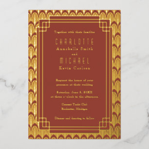 Red Art Deco Vintage gold Foil Invitation