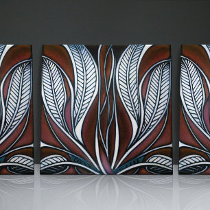 Red Art Nouveau Inspired Classic Floral Geometric Tile