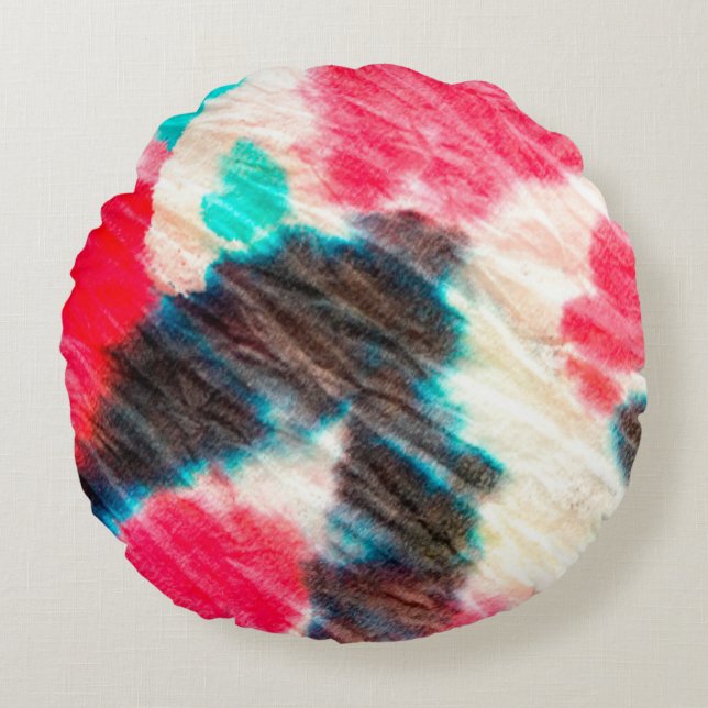 Red Artistic Dirty. Shibori Pattern. Summer Brush  Round Cushion (Front)