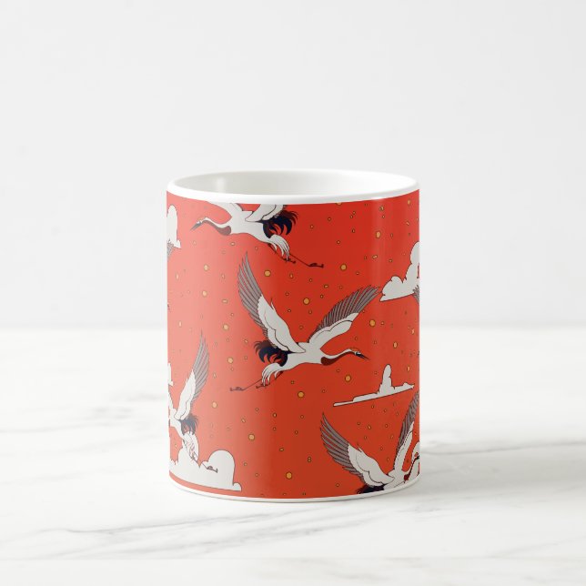 Red Asian Crane Pattern Coffee Mug (Center)