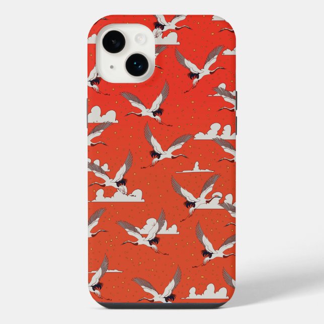 Red Asian Crane Pattern iPhone Case (Back)