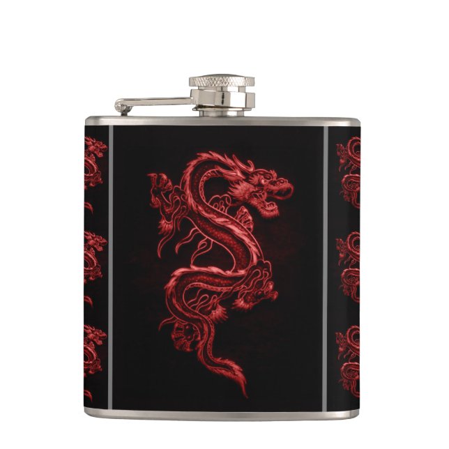 Red Asian Dragon Hip Flask (Front)