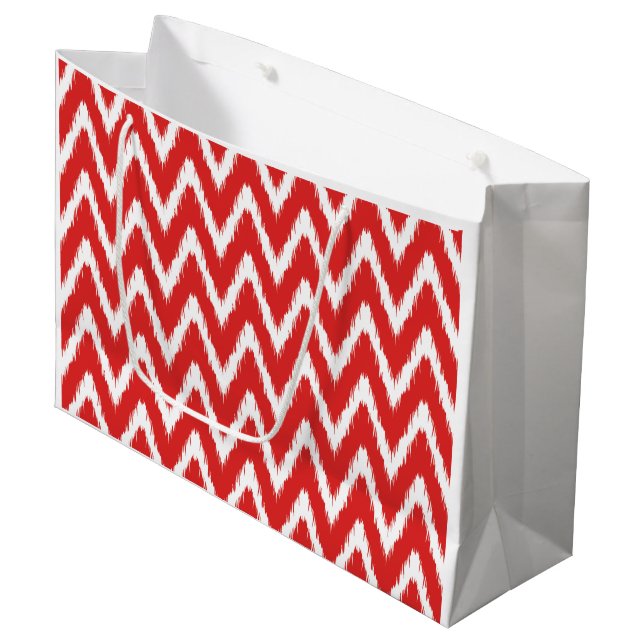 Red Asian Moods Ikat Chevrons Large Gift Bag (Front Angled)