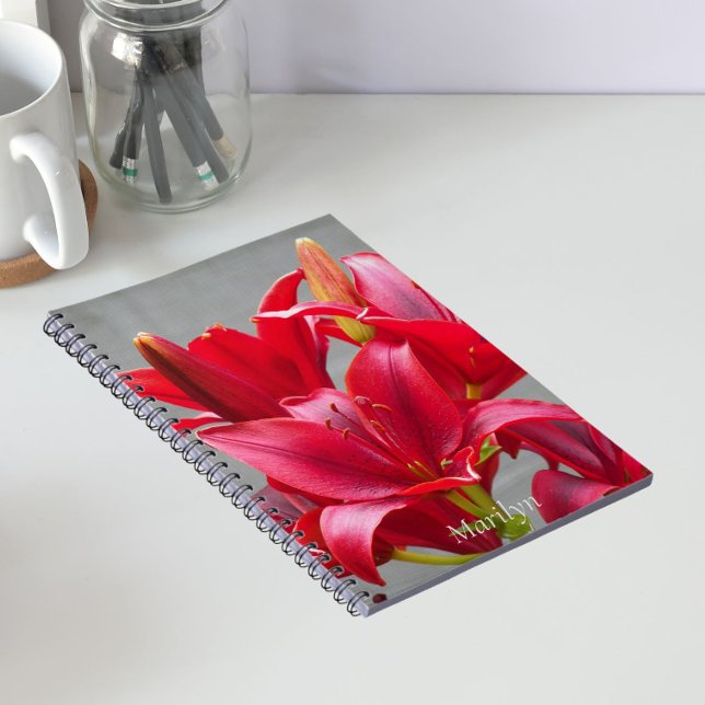 Red Asiatic Lilies Personalized Floral Notebook (In Situ)