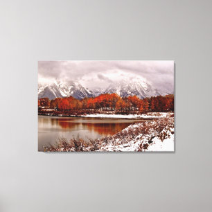 Red aspens reflections after first winter storm canvas print