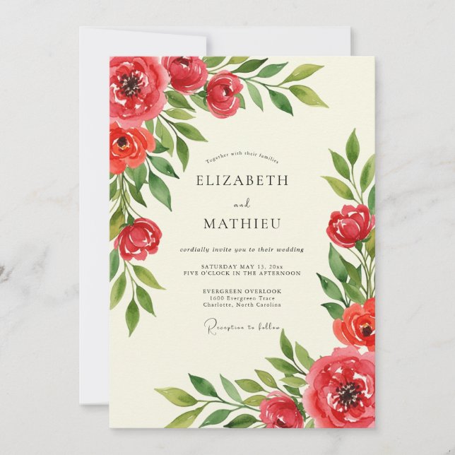 Red Atmospheric Spring Wedding Invitation (Front)