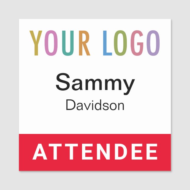 Red Attendee Name Badge with Event Logo Square Pin (Front)