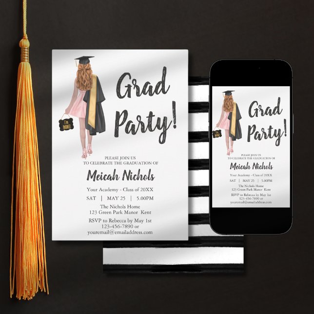 Red Auburn Hair Graduation College Uni Girl Trendy Invitation (Creator Uploaded)
