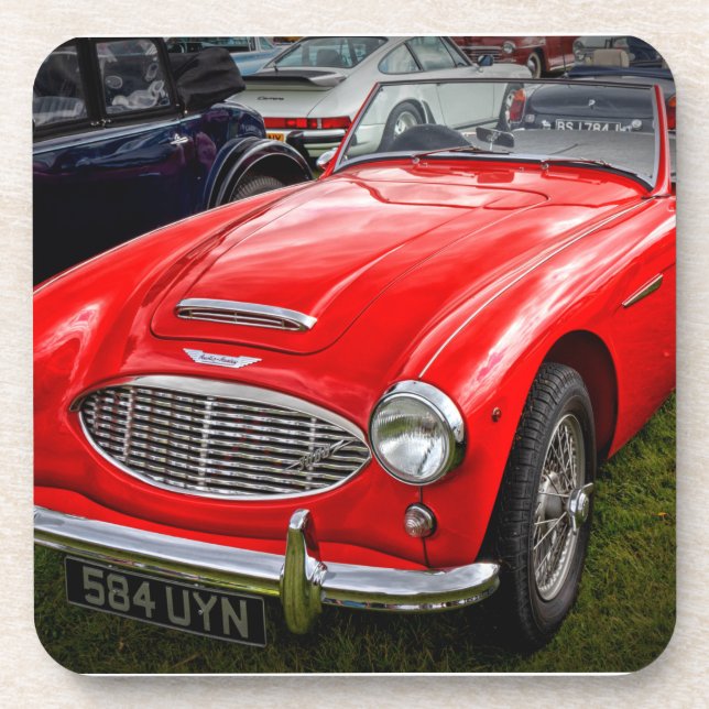 Red Austin Healey 3000 classic sports car Coaster (Front)